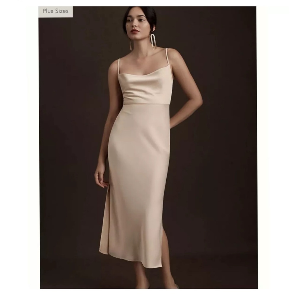 NWT BHLDN Anthropologie Cali Satin Cowl Neck Oyster Wedding Dress - Picture 1 of 9